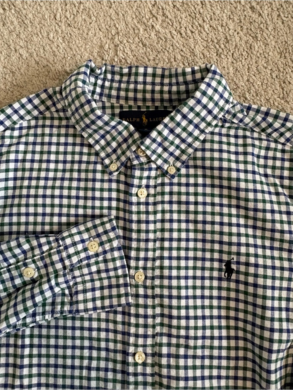 Ralph Lauren Men's Blue & Green Check Button-Down Shirt XL Smart Casual Office